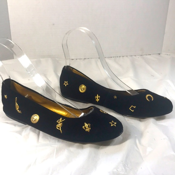 Sam & Libby Women’s Vintage Cruise Black Suede and Gold  Medallions Slip On Flat - Picture 1 of 10